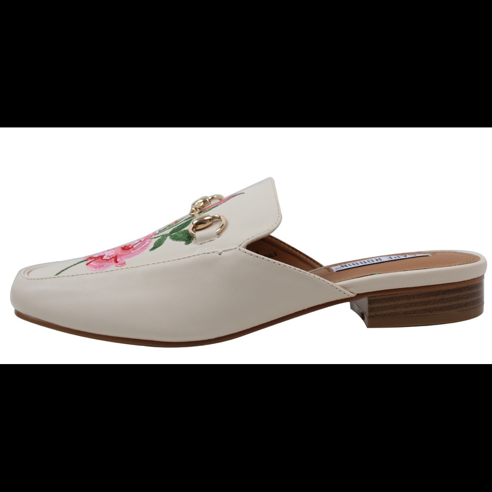 Nude Floral Embroidered Slip on Mules - Picture 3 of 6